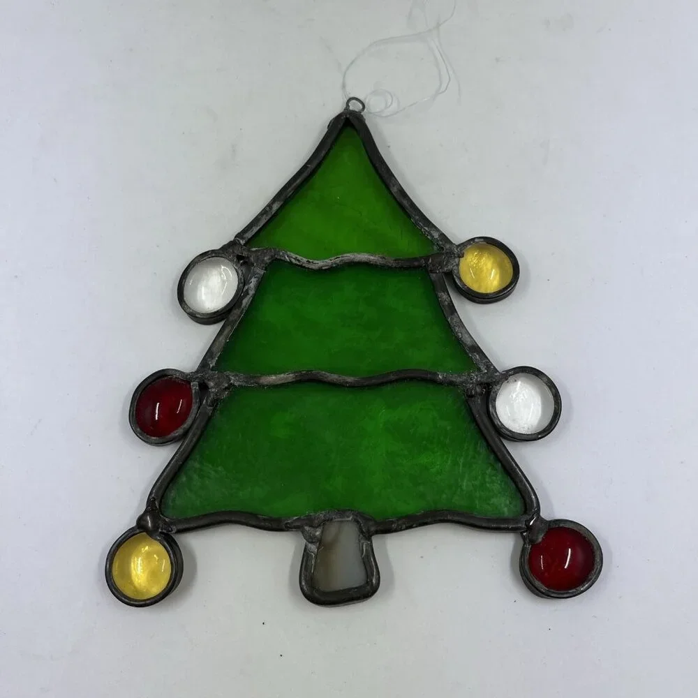 Vintage Stained‎ Glass Christmas Tree & Candle Window Hangers 6.5